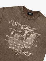 Washed Cross Overlay Text Graphic T-Shirt 