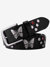 Stylish Butterfly-Embellished Belt with Star Studs and Red Crystals 