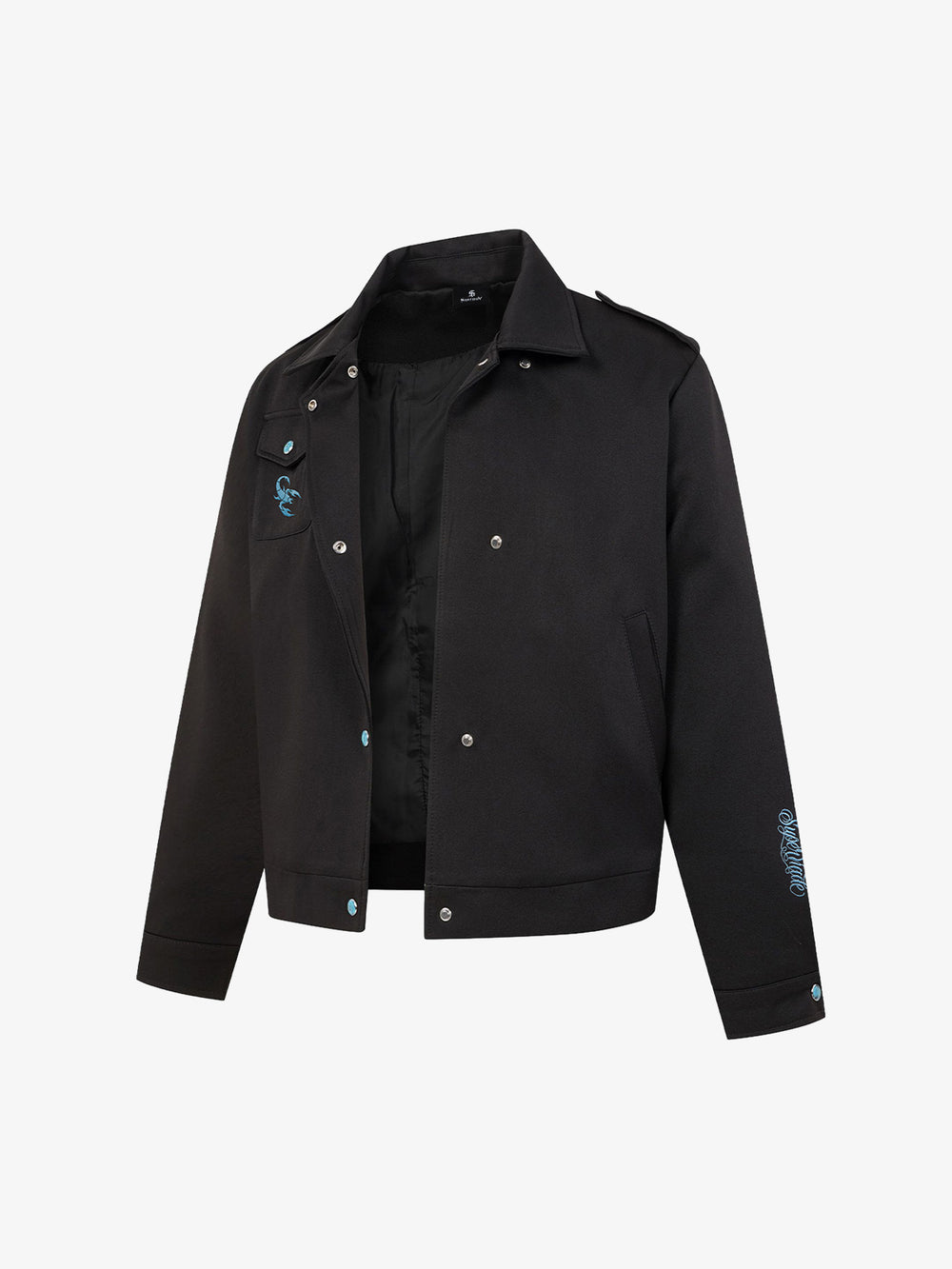 Turquoise Button Embroidered Cropped Jacket