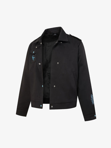 Turquoise Button Embroidered Cropped Jacket