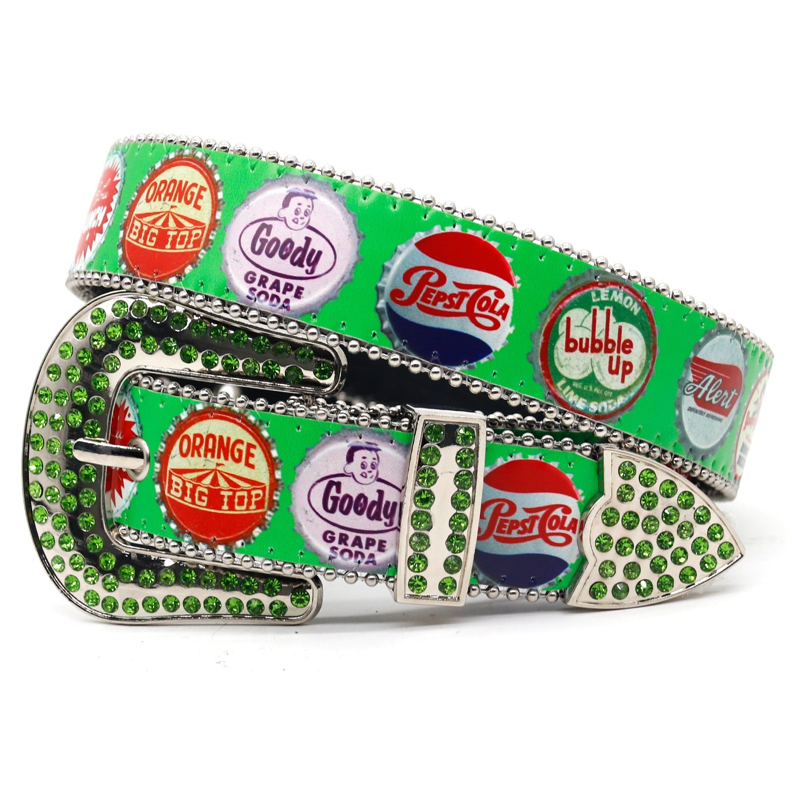 国内で当店のみ Supermade - BOTTLE CAP RHINESTONE BUCKLE BELT Vintage Bottle Cap Rhinestone Buckle Belt