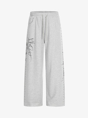 Embroidered Graphic Studded Hoodie and  Wide Leg Sweatpants Set
