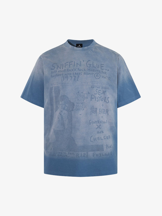 Cotton Oversized Graphic T-Shirt with Punk Rock Print and Vintage Wash Effect 