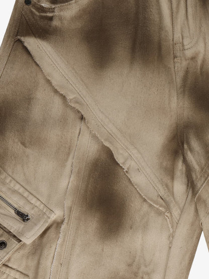 Retro Heavy Wash Gradient Cargo Barrel Jeans 