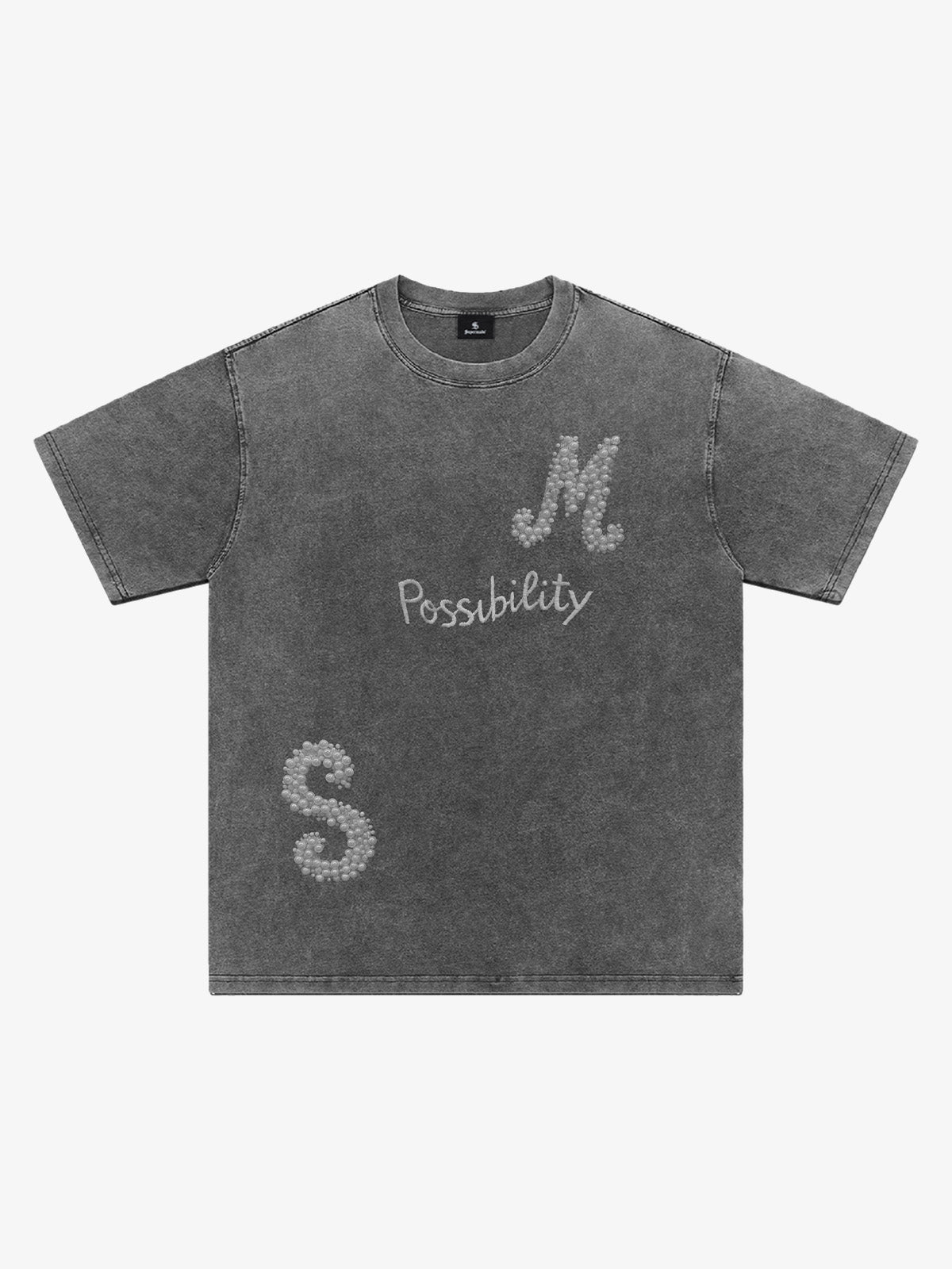 Vintage Washed Pearl Letter Graphic T-Shirt 