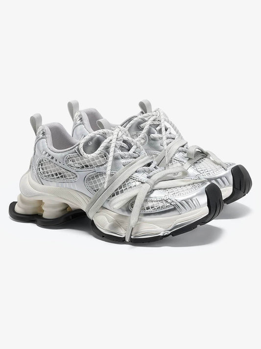 Metallic Mesh Chunky Spring-Loaded Sneakers