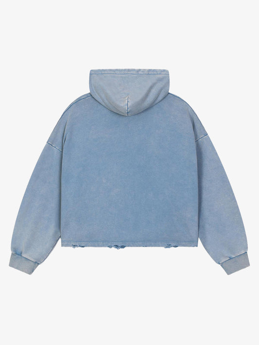 Denim Graphic Washed Cropped Sweatshirt