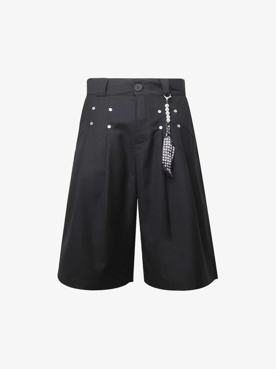 Pleated Design Pendant Decoration Baggy Shorts - 2482 