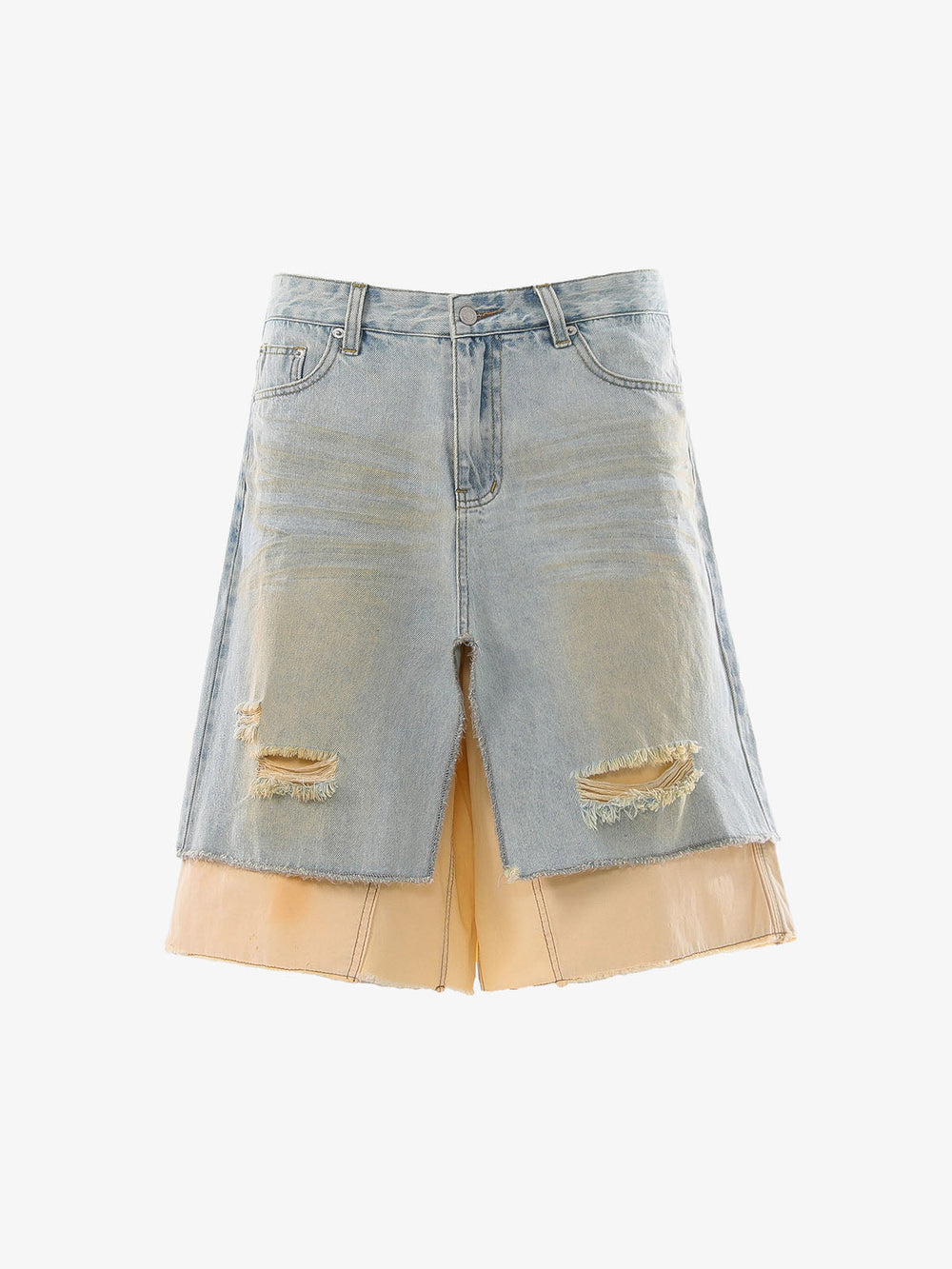 Faux Two-Piece Ripped Denim Shorts 