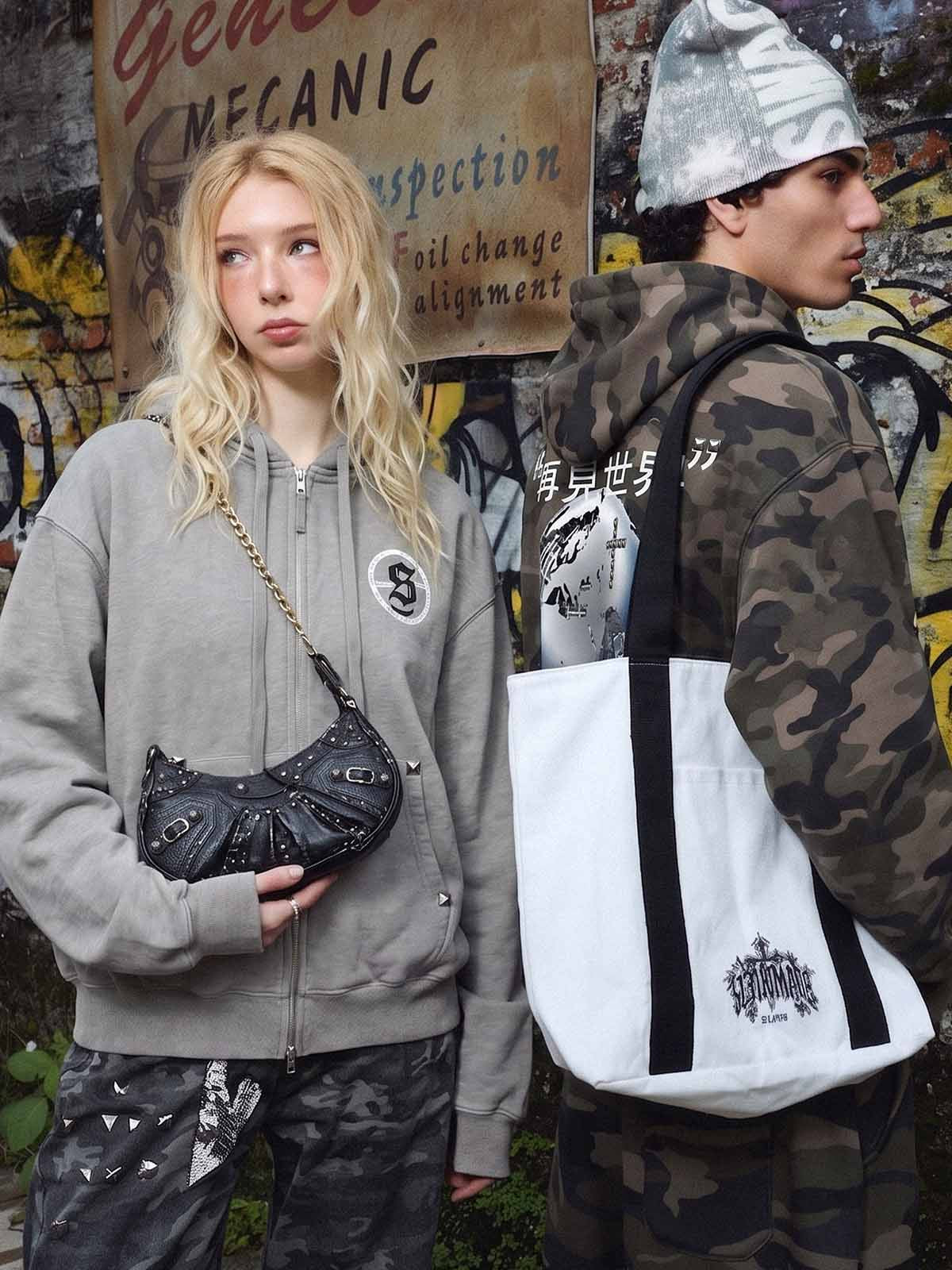 "Goodbye World" Earth Print Studded Hoodie