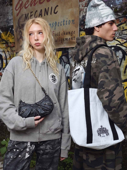 "Goodbye World" Earth Print Studded Hoodie