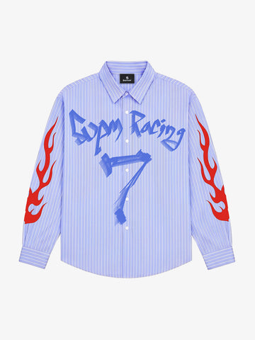 Racing Script Flame Graphic Striped Shirt