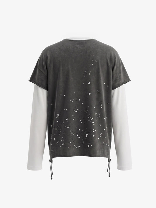 Faux Two-Piece Distressed Long Sleeve Tee