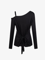 Off-Shoulder Cross Stud Long Slim Sleeve Tee