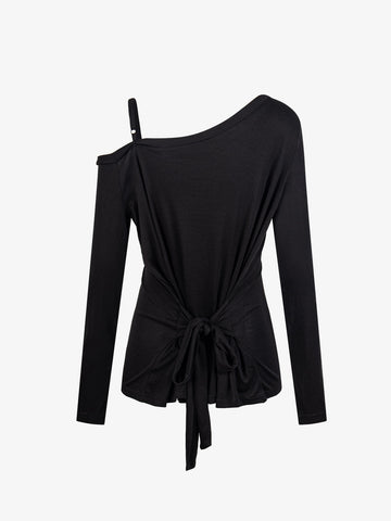 Off-Shoulder Cross Stud Long Slim Sleeve Tee