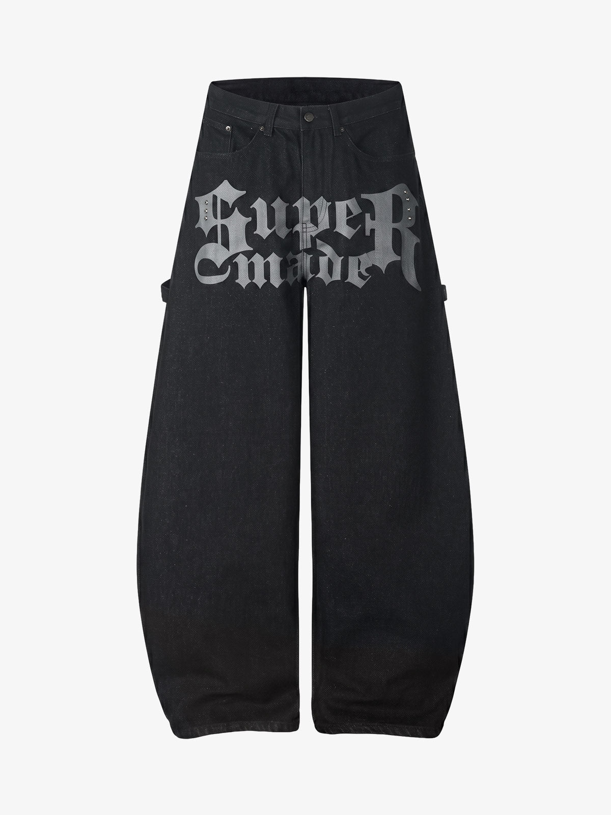Gothic Graphic Raw Denim Baggy Barrel Jeans