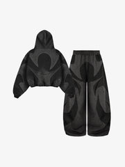 Washed Panel Detail Boxy Hoodie & Wide-Leg Sweatpants Set