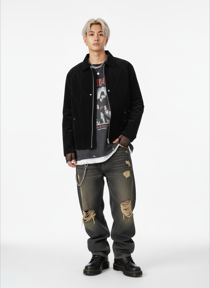 Suede Lapel Deconstructed Patchwork Jacket 