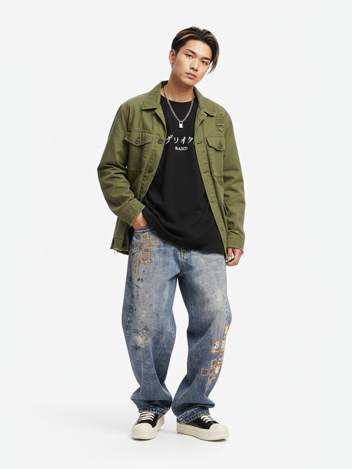 Frame Cross Print Denim Jeans 