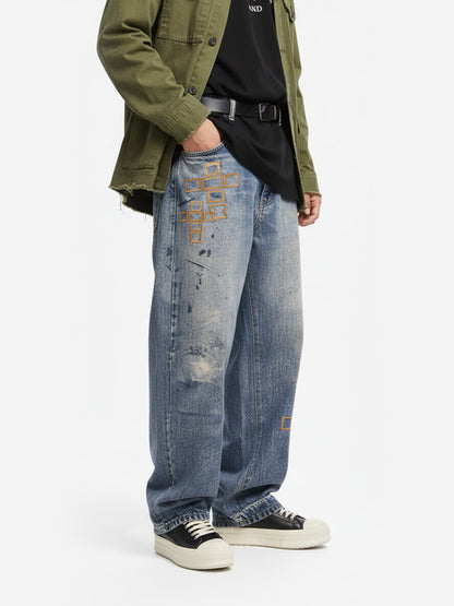 Frame Cross Print Denim Jeans 
