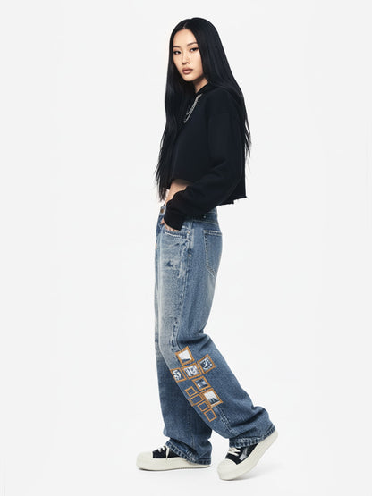 Frame Cross Print Denim Jeans 