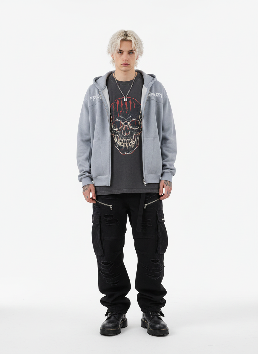 Vintage Suede Letter Embroidered Cropped Zip Up Hoodie 