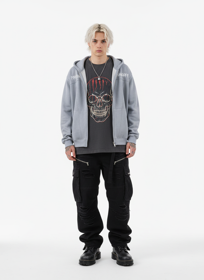 Vintage Suede Letter Embroidered Cropped Hooded Sweatshirt 