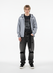 Vintage Suede Letter Embroidered Cropped Zip Up Hoodie 