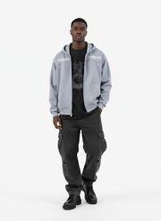 Vintage Suede Letter Embroidered Cropped Zip Up Hoodie 