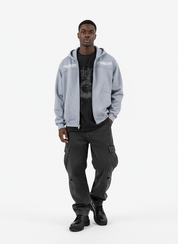 Vintage Suede Letter Embroidered Cropped Zip Up Hoodie 