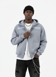 Vintage Suede Letter Embroidered Cropped Zip Up Hoodie 