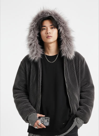 Thesupermade Fur Hooded Quilted Sherpa Jacket - 2304 