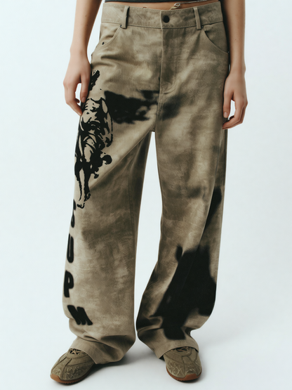 Original Large Cross Angel Print Distressed Jeans 
