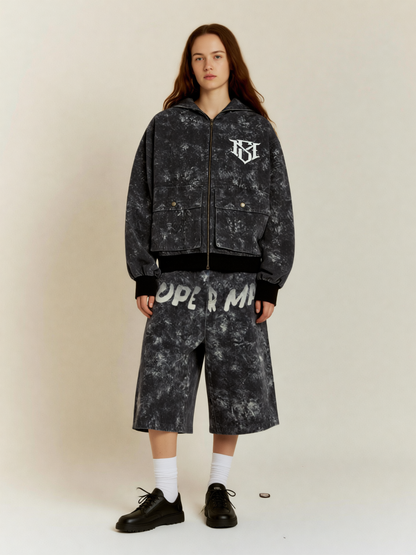 Original Oversized Denim Hoodie And Shorts Set 