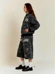 Original Oversized Denim Hoodie And Shorts Set - 2583 