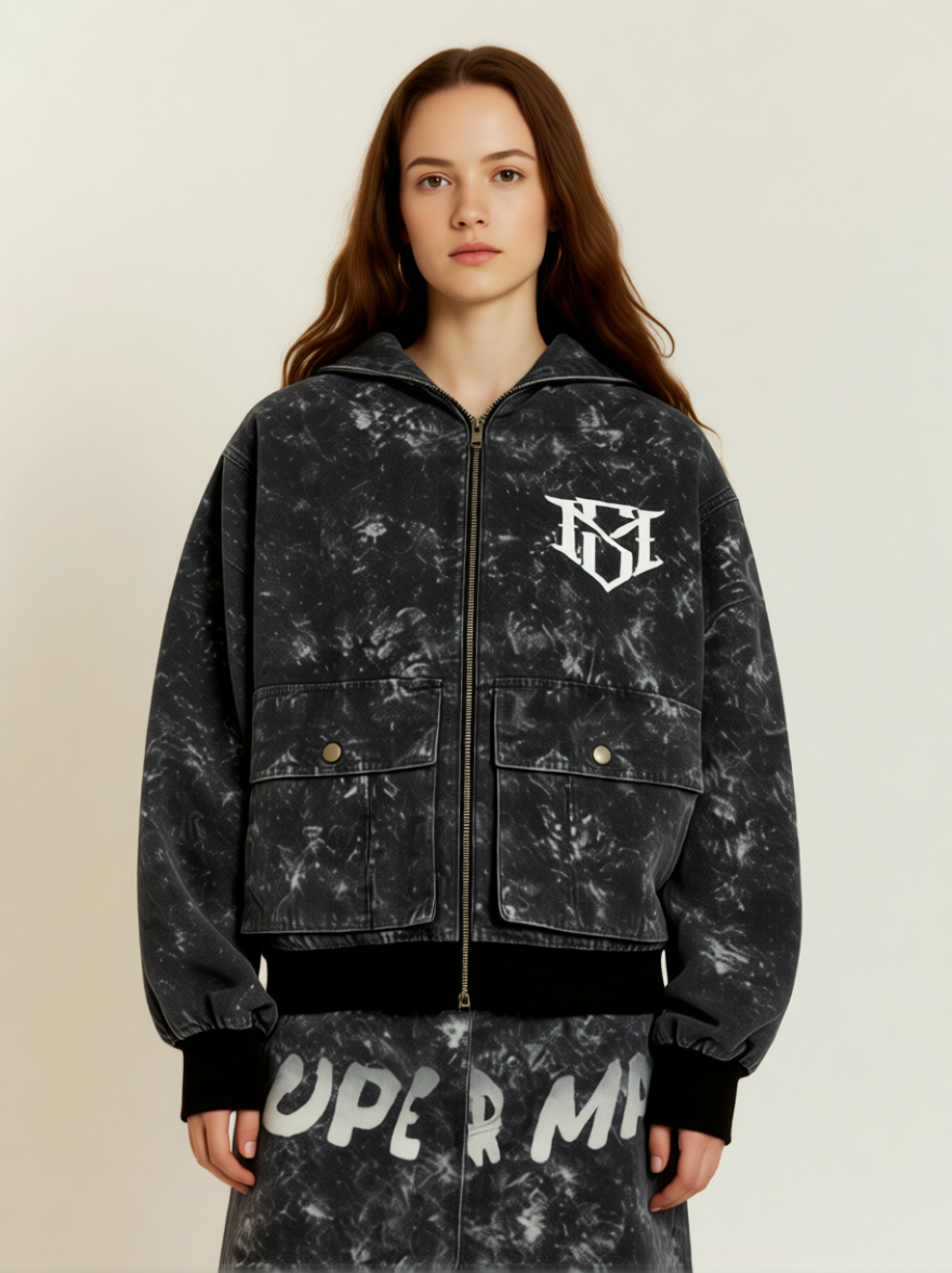 Original Oversized Denim Hoodie And Shorts Set 