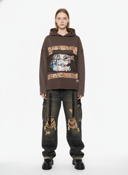 Distressed Thorn Destruction Painting Hooded Sweatshirt 
