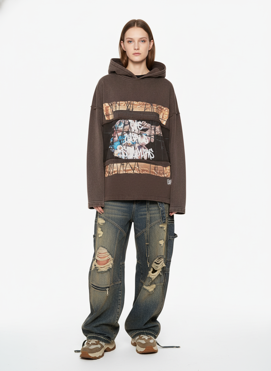 Distressed Thorn Destruction Painting Hooded Sweatshirt 
