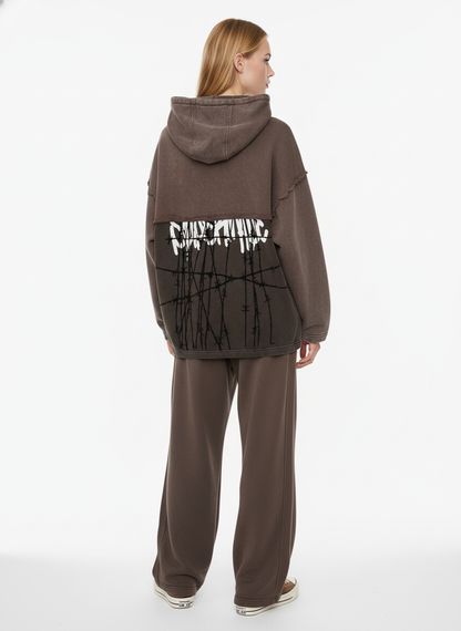 Distressed Thorn Destruction Painting Hooded Sweatshirt 
