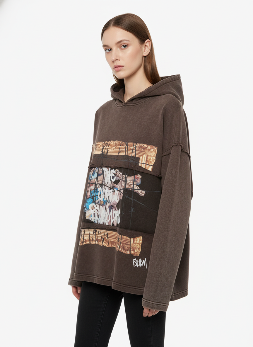 Distressed Thorn Destruction Painting Hooded Sweatshirt 