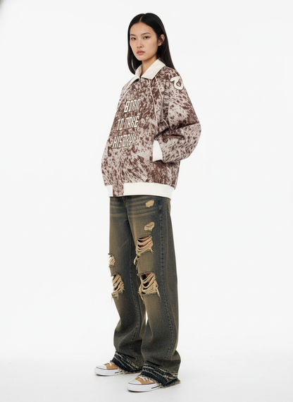 Retro Statement Snow Leopard Fleece Jacket 