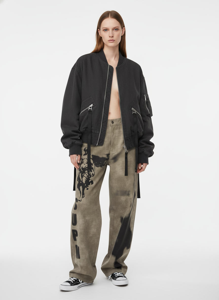 Original Large Cross Angel Print Distressed Jeans 