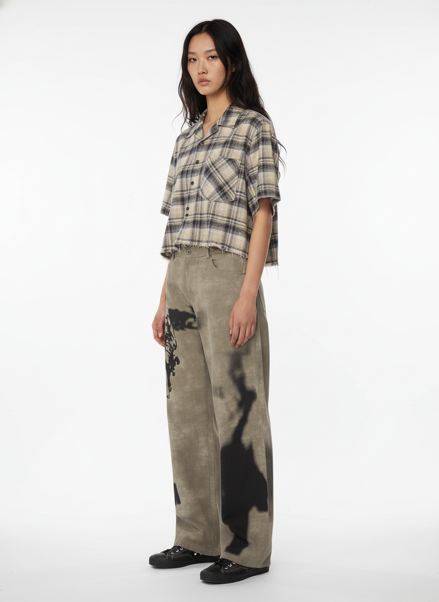 Original Large Cross Angel Print Distressed Jeans 