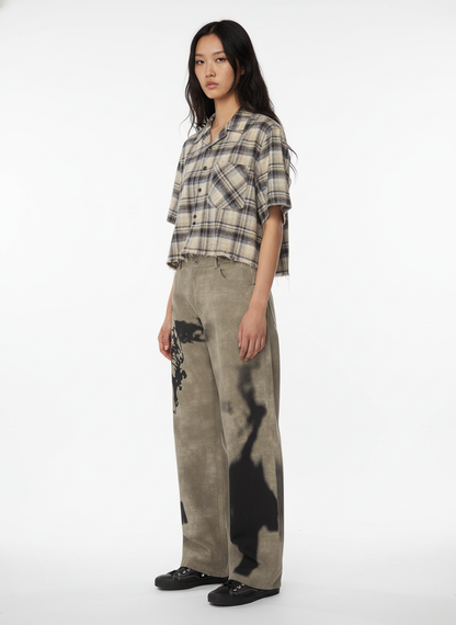 Original Large Cross Angel Print Distressed Jeans 