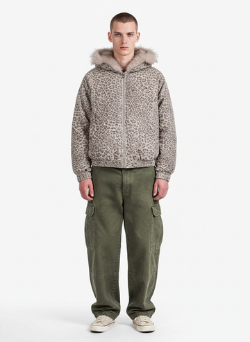 Cotton Cheetah Print Mink Fur Hooded Jacket - 2270 