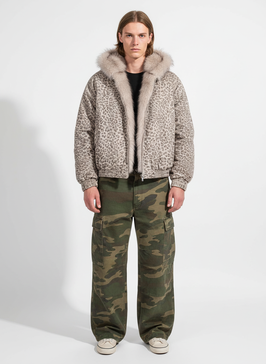 Cotton Cheetah Print Mink Fur Hooded Jacket - 2270 