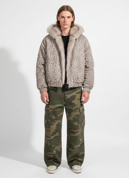 Cotton Cheetah Print Mink Fur Hooded Jacket - 2270 