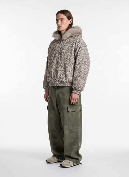 Cotton Cheetah Print Mink Fur Hooded Jacket - 2270 