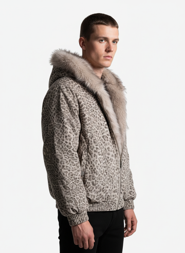 Cotton Cheetah Print Mink Fur Hooded Jacket - 2270 