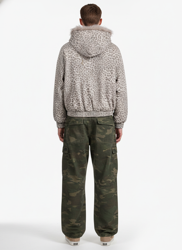 Cotton Cheetah Print Mink Fur Hooded Jacket - 2270 